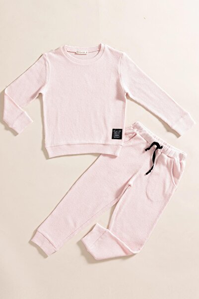 FOR YOU MODA 2-teiliges rosa Baumwoll-Waffel-Jogginghosen-Set