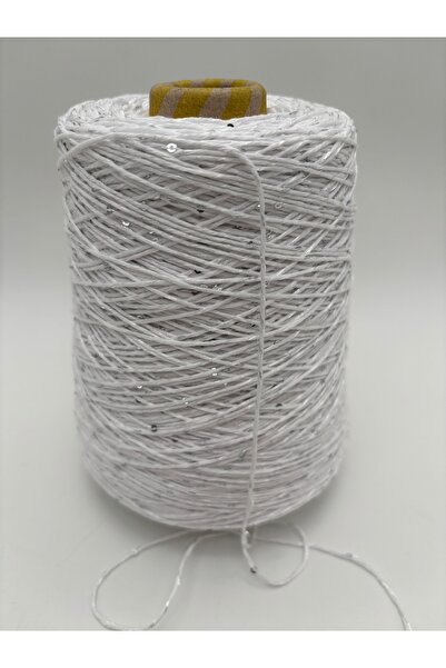 kumasfabrik (500Gr) Sequin Cotton Hand Knitting Yarn/Sequin Yarn/Color-White