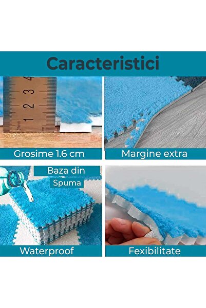 Faria Fluffy Carpet Puzzle Type with Polystyrene Base and EVA Foam 32x32 cm (1 pc), Light Blue