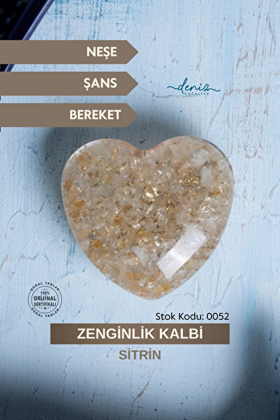 Deniz Doğal Taş Sertifikalı Sitrin Doğal Taş Zenginlik Kalbi S.K: 0052