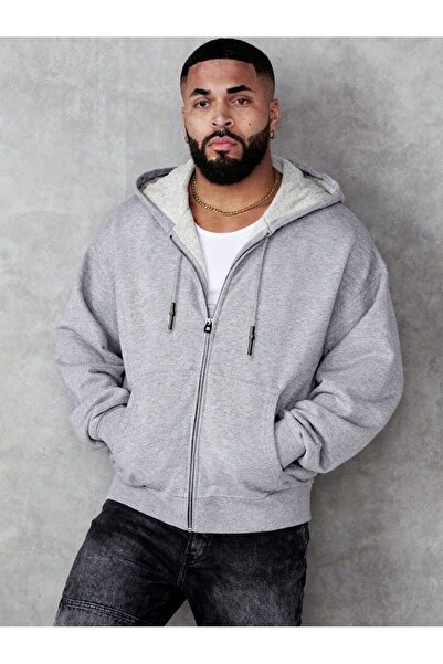 rocassi BÜYÜK BEDEN Fermuarlı Kapüşonlu Swearshirt