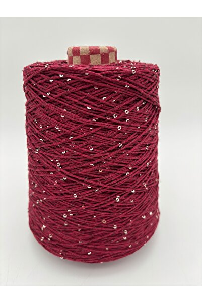 kumasfabrik (500Gr) Sequin Cotton Hand Knitting Yarn/Sequin Yarn/Color-Burgundy