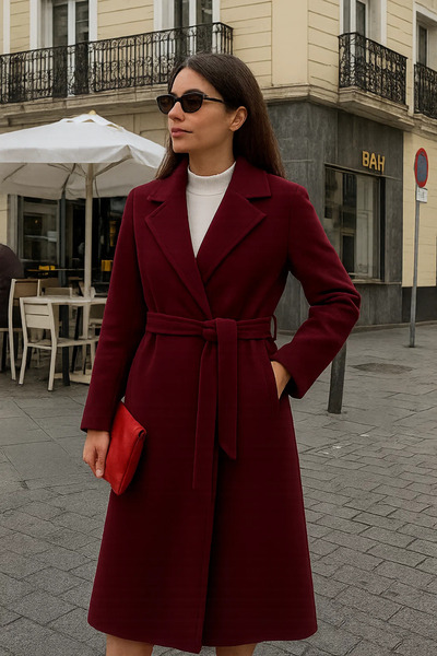 comstar Women's Comfort Double-Breasted Trend Burgundy Long Cashmere Coat