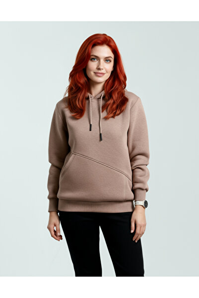 Veleno Hanorac maro oversize pentru femei, cu glugă și buzunare laterale, din...