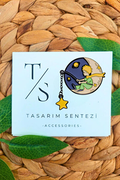 Tasarım Sentezi Rozet Metal Broş Yıldız Zincirli Küçük Prens Macera Masal Kit...