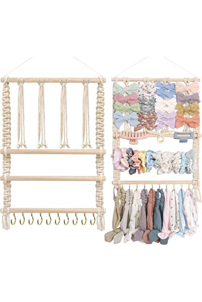 Generic Kids Headband Organizer Hanging Shelf for Hair Bows and Accessories, Beige (4 Hooks)