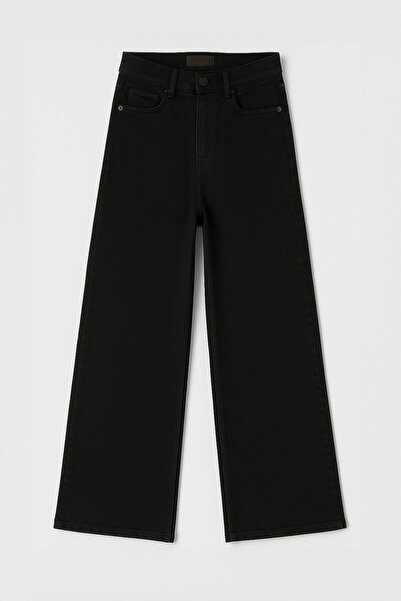 Bluewhite بنطلون جينز أسود عالي الخصر للنساء قماش قابل للتمدد أرجل واسعة