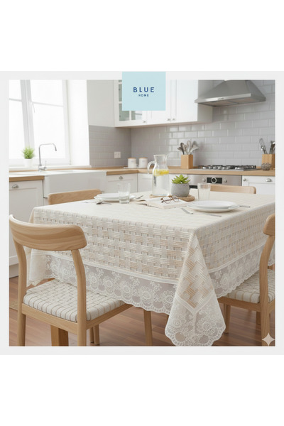 Blue Home 🆕 Model de paie Aspect de dantelă Ușor de curățat Impermeabil la lichide Față de masă din PVC fără găuri 120 x 150