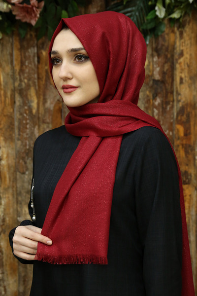 Feiza Collection Pamuklu Simli Şal - Bordo