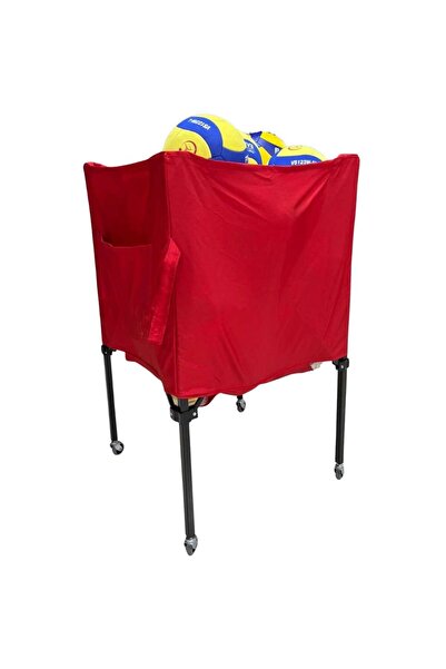 CEYSPORT Katlanabilir Tekerlekli Voleybol Top Sepeti Kırmızı
