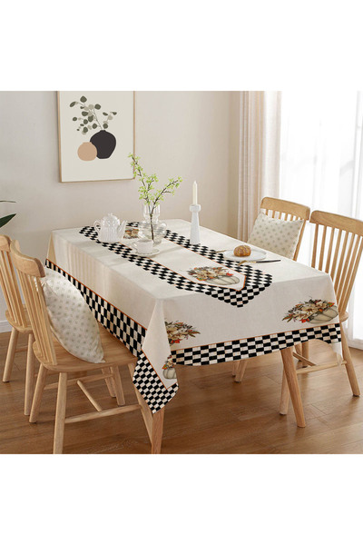 Burkan Kumaşçılık Kenar Pötikare Vazo Çiçek Desenli Dertsiz Masa Örtüsü