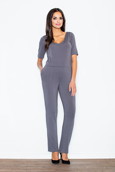 Figl Comfortable viscose jumpsuit for women, gray M262, size XL