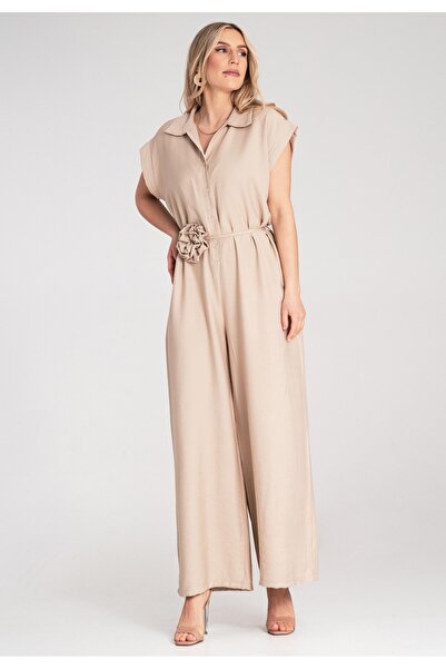 Figl Loose-fitting jumpsuit - Short sleeve jumpsuit - Beige M1177 Universal