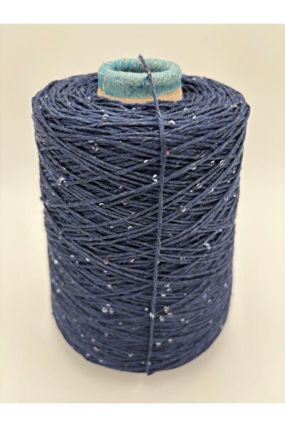kumasfabrik (500Gr) Sequin Cotton Hand Knitting Yarn/Sequin Yarn/Color-Indigo