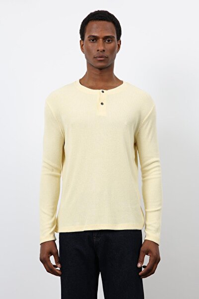Antioch Yellow Corded Fabric Button Collar T-Shirt