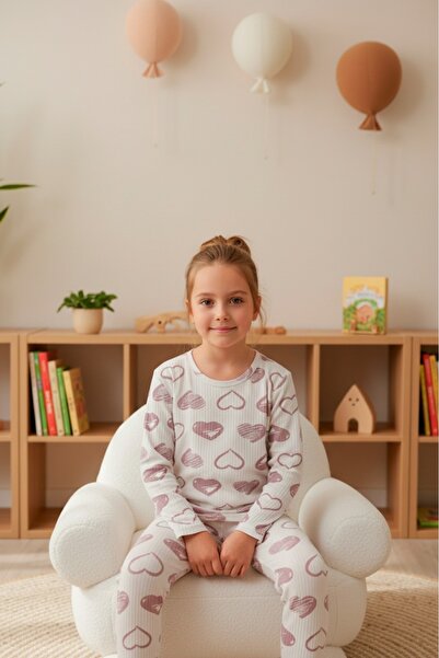 LİLA İÇ GİYİM طقم بيجامة بناتي من قماش الإنترلوك مع تقرير مطبوع