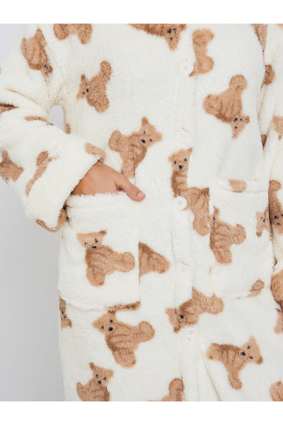 Styli Bear Print and Ear Hood Pocket Robe