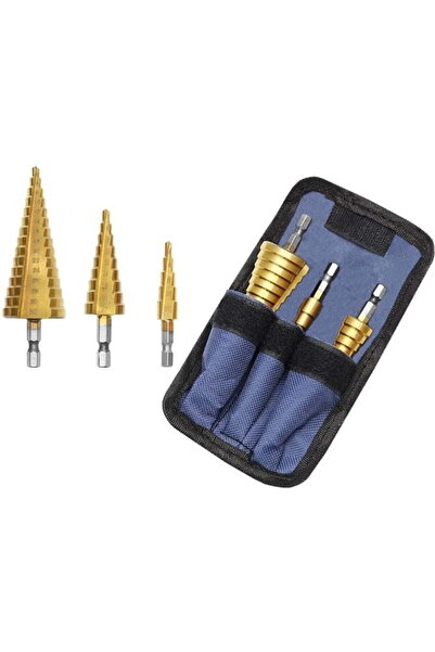 Iso Set of 3 stepped conical drills, steel, 4-32 mm