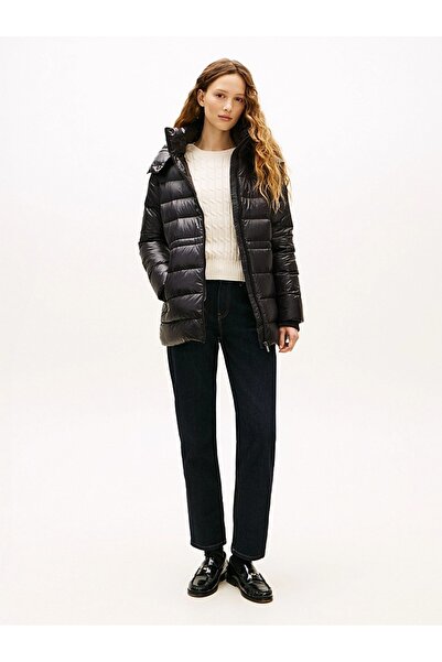 Tommy Hilfiger GLOSS HW DOWN WAIST REG COAT Kadın Siyah Mont - WW0WW47355