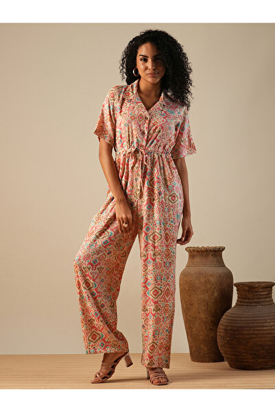 Globus By Styli Geometric Print Waist Tie-Ups Fusion Jumpsuit