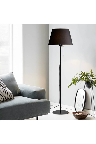 METEDEKOR Slav Hazır Konik Kumaş Başlık Çek Bırak Zincirli Siyah Metal Lambader Salon Köşe Lambası