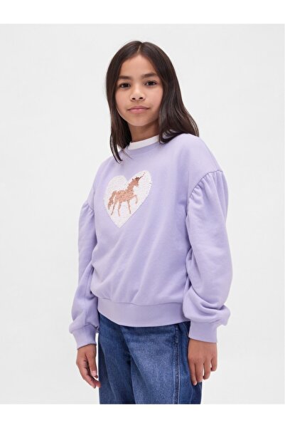 GAP Φούτερ για κορίτσια με μωβ χαλαρό γραφικό σχέδιο με πούλιες