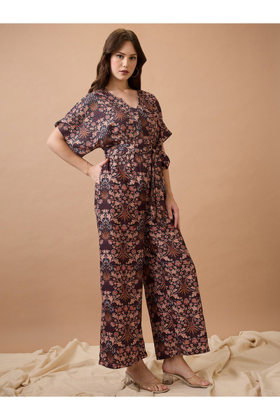 Globus By Styli Multi Floral Print Waist Tie-Up Fusion Jumpsuit