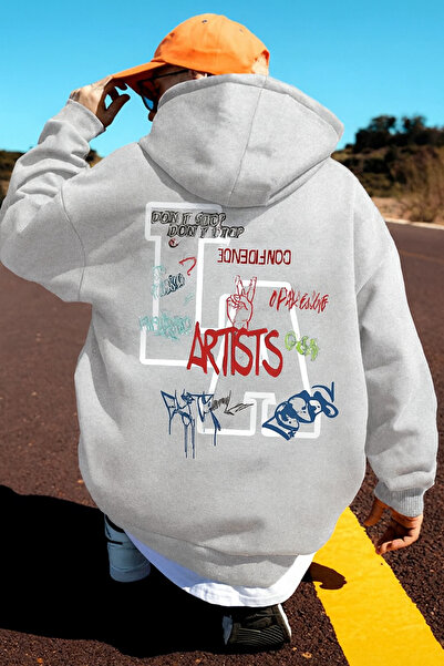 CLASSY.MODA Men's Black Hooded Sweatshirt – Colorful Graffiti'Artists' Printed Oversized Hoodie