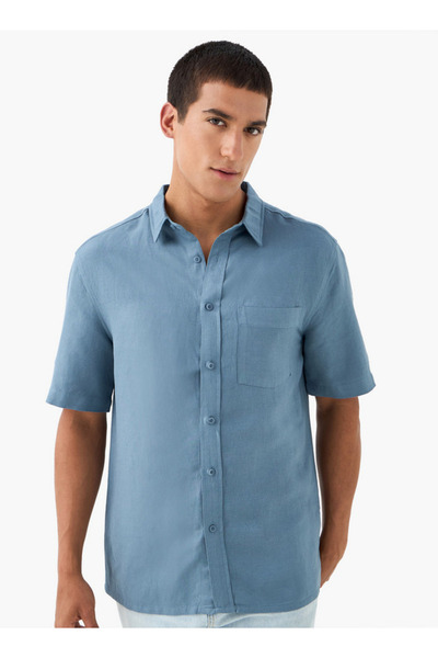 FAV قميص من مزيج الكتان الصلب مع جيب أمامي