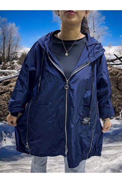 NUR TEKSTİL Kadın lacivert Kapüşonlu Torba Cepli Yandan Fermuar ile Daraltıla...