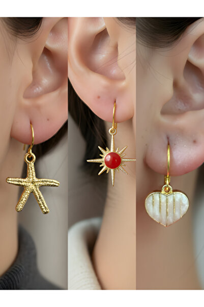 TURBİJ طقم أقراط نسائية مكون من 3 قطع مع رمزات عصرية