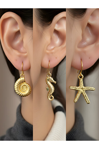 TURBİJ طقم أقراط نسائية مكون من 3 قطع مع رمزات عصرية