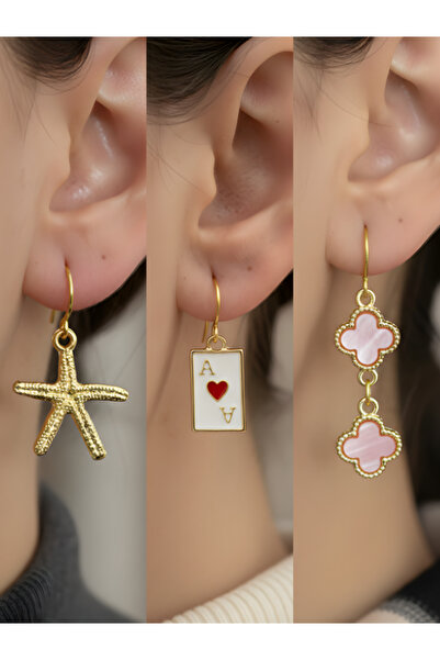 TURBİJ طقم أقراط نسائية مكون من 3 قطع مع رمزات عصرية