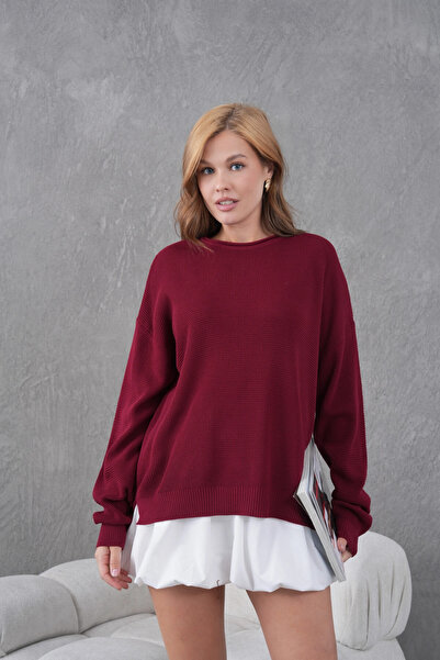 Park Karon Crew Neck Long Back Slit Transitional Knitwear Sweater