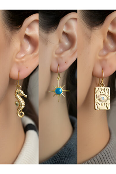 TURBİJ طقم أقراط نسائية مكون من 3 قطع مع رمزات عصرية