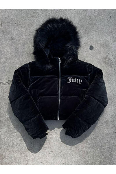 Gofeel Juicy Peluş Kapüşonlu Şişme Crop Mont