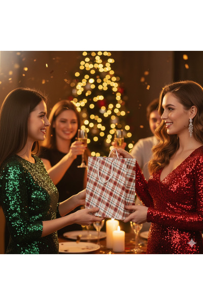 DODOMAR حقيبة كرتون فاخرة مقاس 25×30×9 سم بنمط منقوش - هدية رأس السنة الجديدة