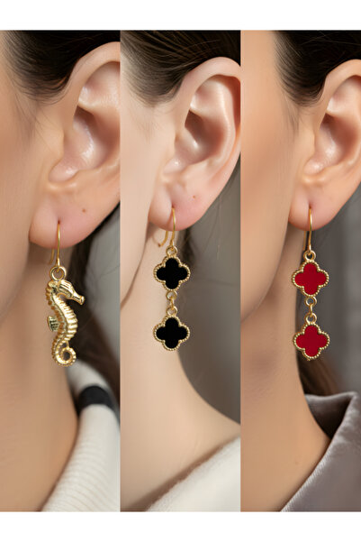 TURBİJ طقم أقراط نسائية مكون من 3 قطع مع رمزات عصرية