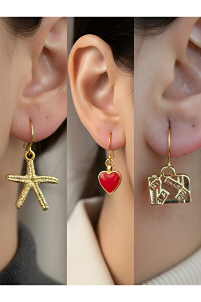 TURBİJ طقم أقراط نسائية مكون من 3 قطع مع رمزات عصرية