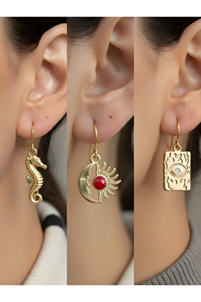 TURBİJ طقم أقراط نسائية مكون من 3 قطع مع رمزات عصرية