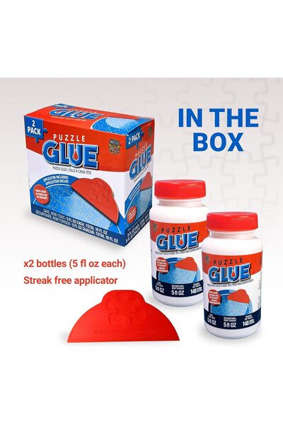 Masterpieces Puzzle Glue Bottle with Wide Plastic Spreader, 5 oz Each, Pack of 2