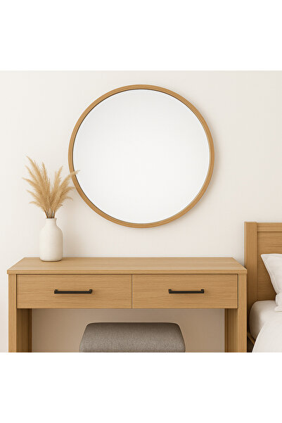 Ebticar Round Wooden Frame Mirror – 80×80 (Wood)