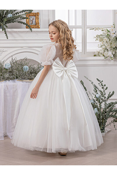 Take Two By Styli Mesh Bow Detail Puff Sleeve Dress