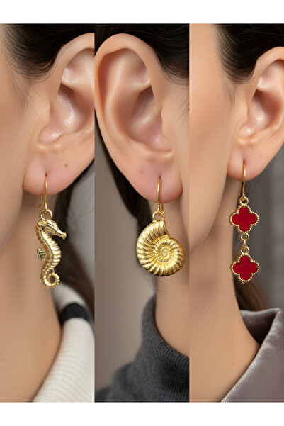 TURBİJ طقم أقراط نسائية مكون من 3 قطع مع رمزات عصرية