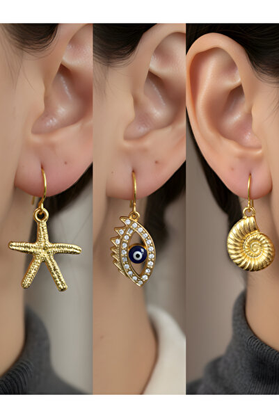 TURBİJ طقم أقراط نسائية مكون من 3 قطع مع رمزات عصرية