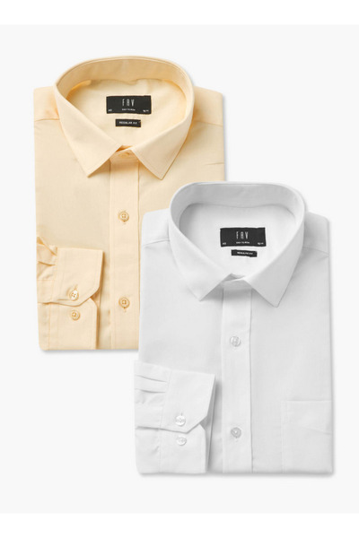 FAV قميص رجالي بقصّة عادية وأكمام طويلة وياقة - طقم من قطعتين