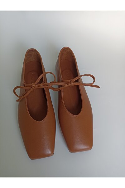 ezmoda Tan Genuine Leather Shoes Ballet Flats