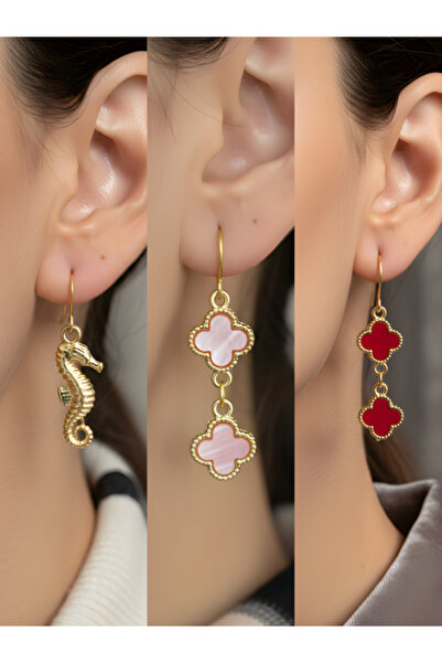 TURBİJ طقم أقراط نسائية مكون من 3 قطع مع رمزات عصرية