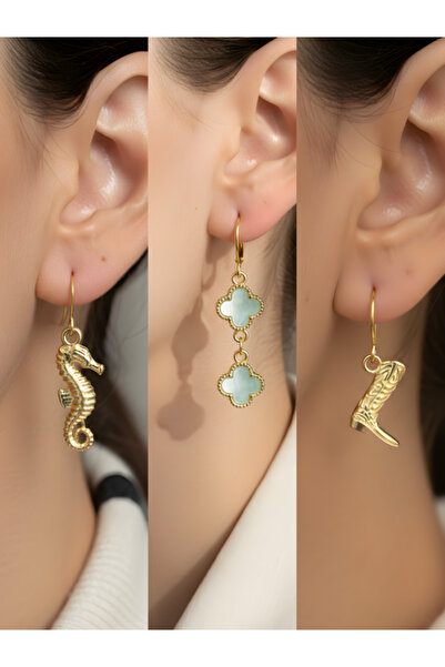 TURBİJ طقم أقراط نسائية مكون من 3 قطع مع رمزات عصرية