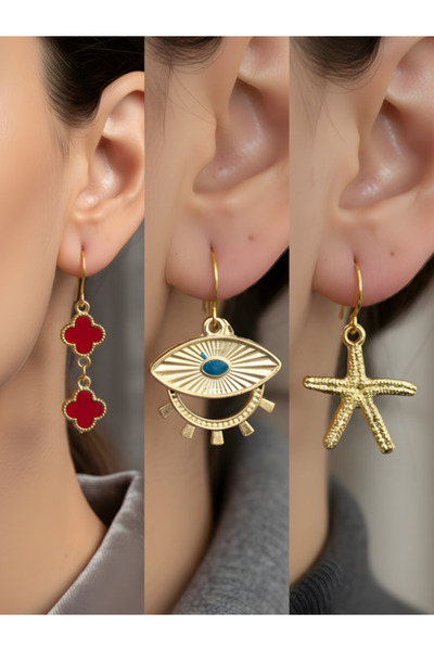 TURBİJ طقم أقراط نسائية مكون من 3 قطع مع رمزات عصرية